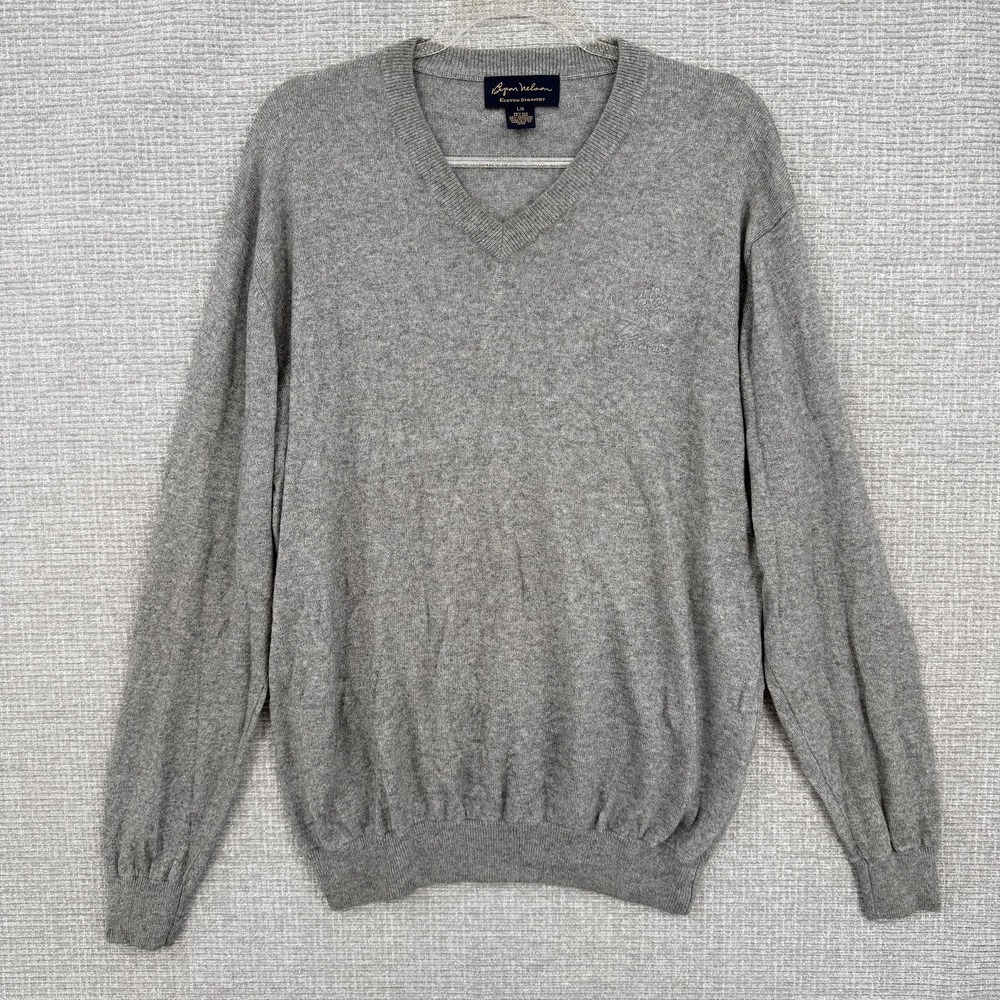 Byron Nelson Sweater Mens Large Gray V Neck Silk Cashmere Blend Pullover Golf